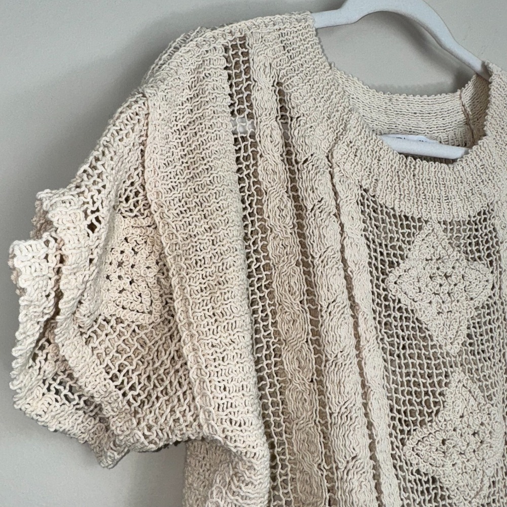 Zara Crocheted Short Sleeve Top Cream Boho Festival Beach Coastal Cowgirl Medium - Picture 7 of 14